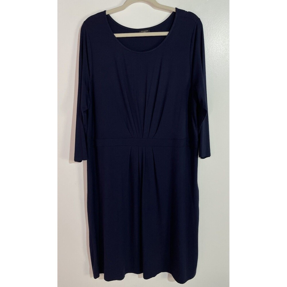 Talbots Dress 1X Blue Midi Office Professional‎ Academia Minimalist Fall Brunch